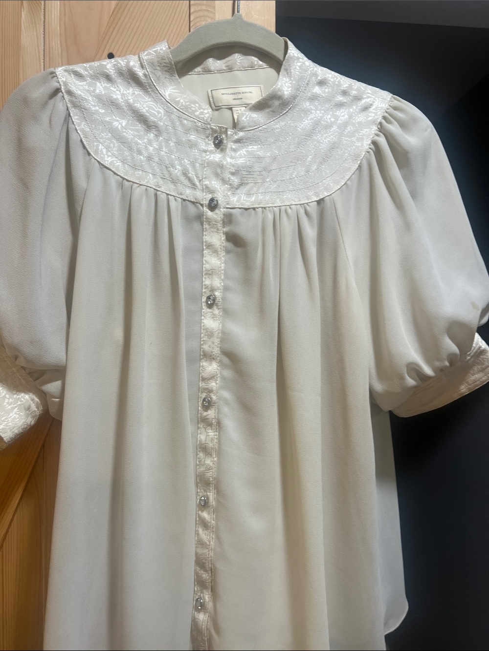 Moulinette Soeurs Cream Embroidered Yoke Button Blouse size 2